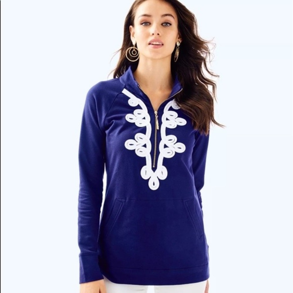 Lilly Pulitzer Skipper Popover in Navy Blue Size XXS Preppy Resortwear Classic